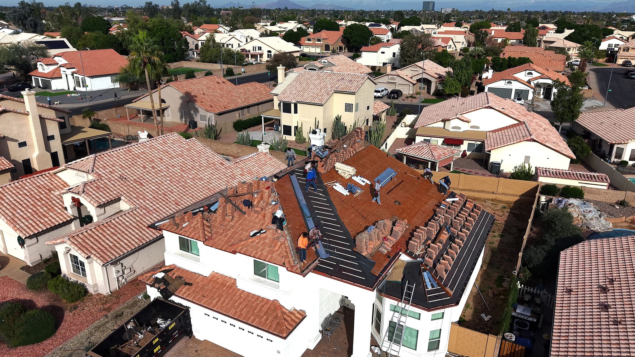 Completed tile roof replacement on a Mesa Arizona home by Vero Exteriors