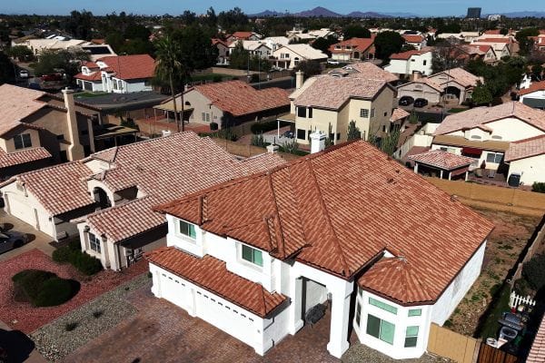 Finished tile roof replacement showing restored tiles and new Gator Seal underlayment protection in Mesa Arizona