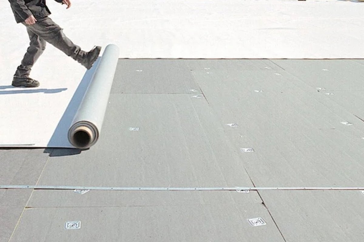 GAF TPO flat roof with integrated solar system