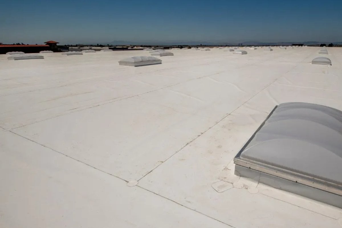 GAF Commercial TPO flat roof with monsoon drainage system