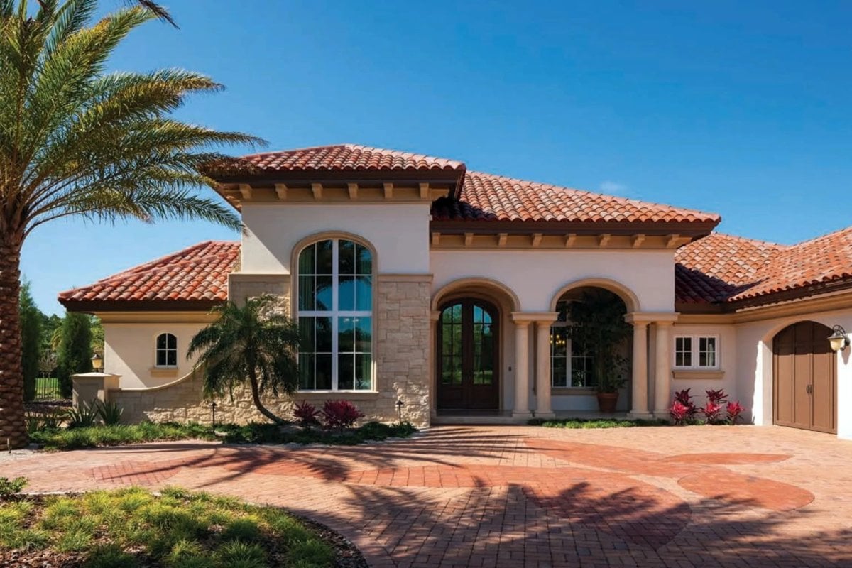 Modern desert tile roof with solar panels